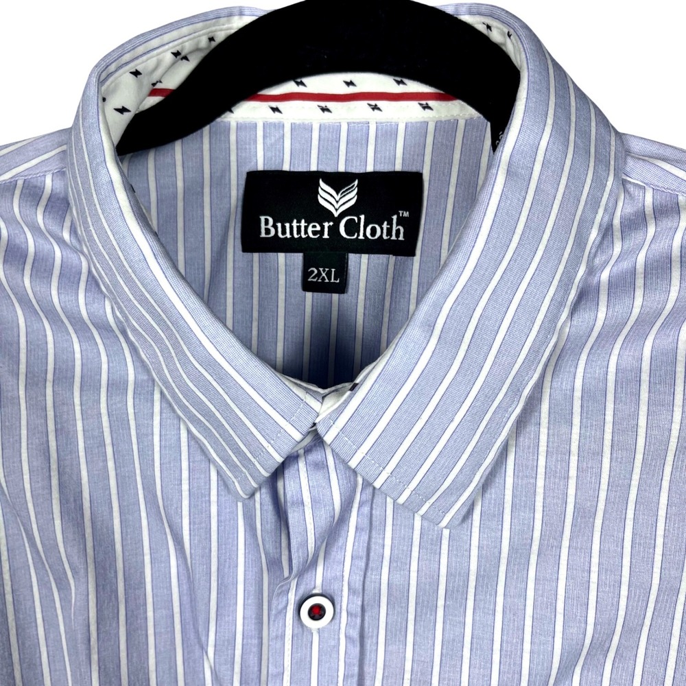 Butter Cloth Button Down Mens 2XL Blue White Striped Long Sleeve Shirt